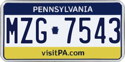 PA license plate MZG7543