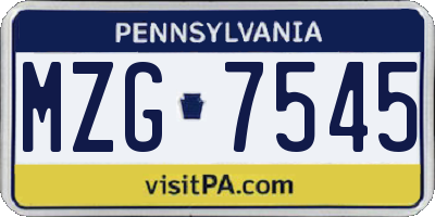 PA license plate MZG7545