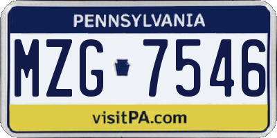 PA license plate MZG7546