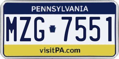PA license plate MZG7551