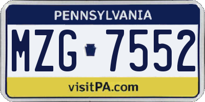 PA license plate MZG7552