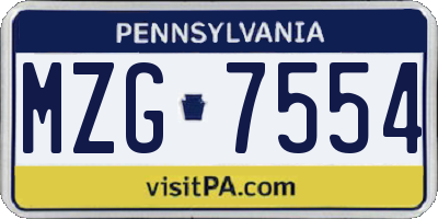 PA license plate MZG7554