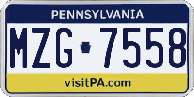 PA license plate MZG7558