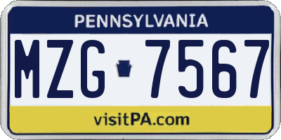 PA license plate MZG7567