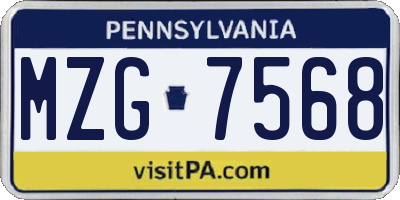 PA license plate MZG7568