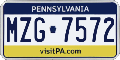 PA license plate MZG7572