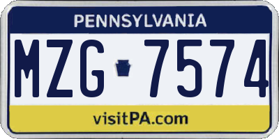 PA license plate MZG7574