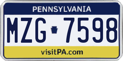 PA license plate MZG7598