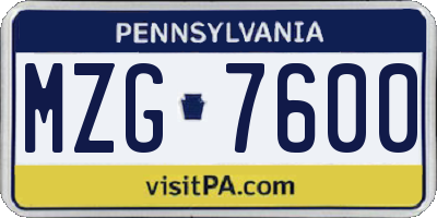 PA license plate MZG7600