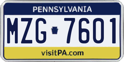 PA license plate MZG7601