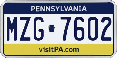 PA license plate MZG7602