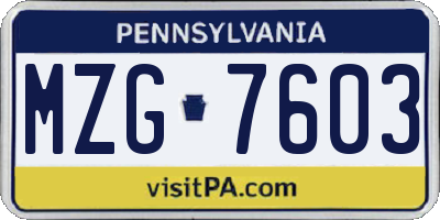 PA license plate MZG7603