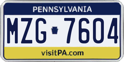 PA license plate MZG7604