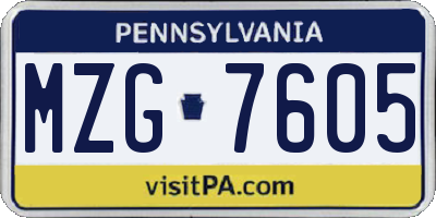 PA license plate MZG7605
