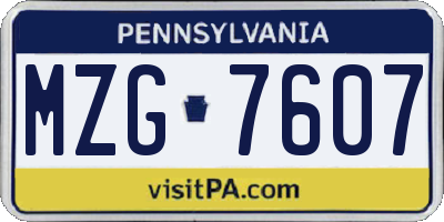 PA license plate MZG7607