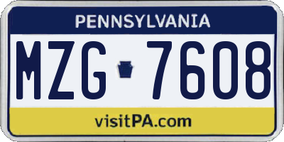 PA license plate MZG7608