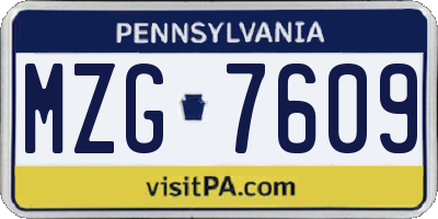 PA license plate MZG7609