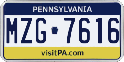 PA license plate MZG7616