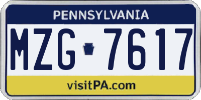 PA license plate MZG7617