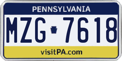 PA license plate MZG7618