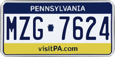 PA license plate MZG7624