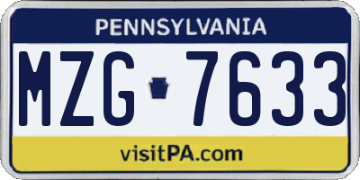 PA license plate MZG7633