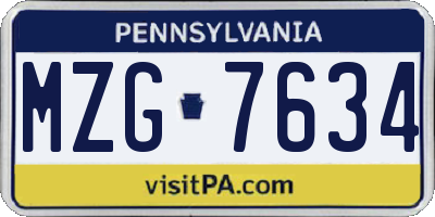 PA license plate MZG7634