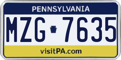 PA license plate MZG7635