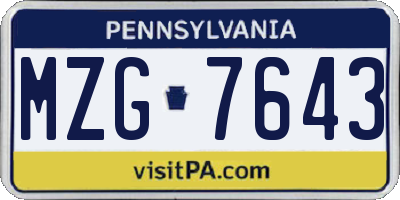 PA license plate MZG7643