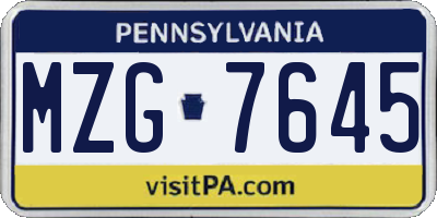 PA license plate MZG7645