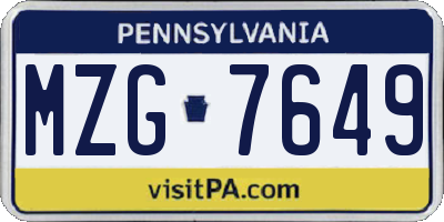 PA license plate MZG7649