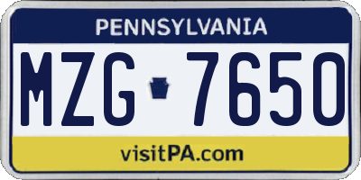 PA license plate MZG7650