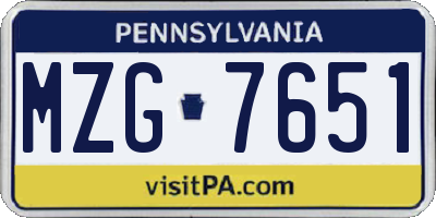 PA license plate MZG7651