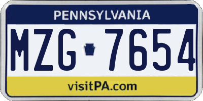 PA license plate MZG7654