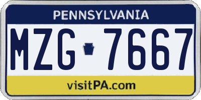 PA license plate MZG7667
