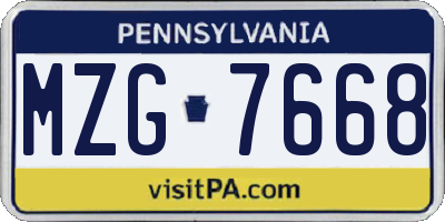 PA license plate MZG7668