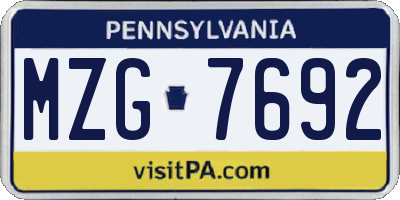 PA license plate MZG7692