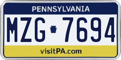 PA license plate MZG7694