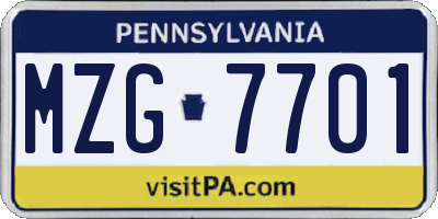PA license plate MZG7701