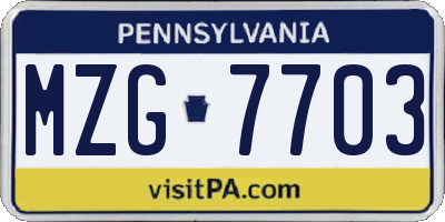 PA license plate MZG7703