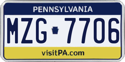 PA license plate MZG7706