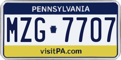 PA license plate MZG7707