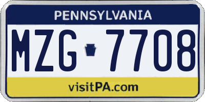 PA license plate MZG7708