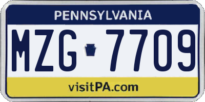 PA license plate MZG7709
