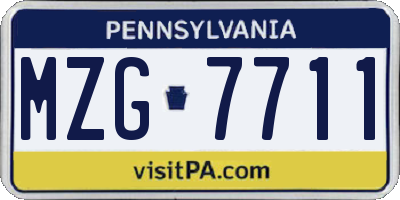 PA license plate MZG7711