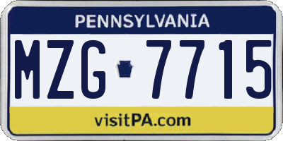 PA license plate MZG7715