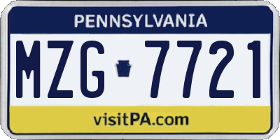 PA license plate MZG7721