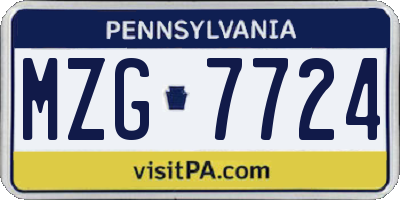 PA license plate MZG7724