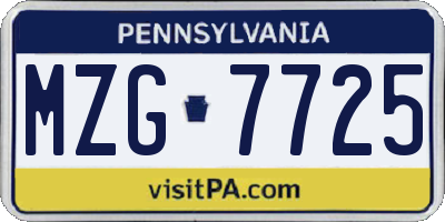 PA license plate MZG7725