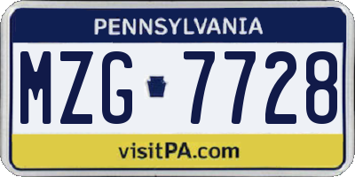 PA license plate MZG7728
